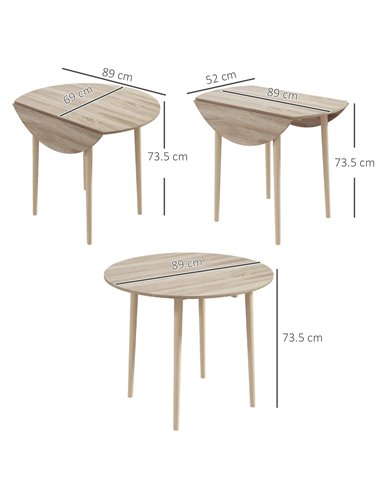 HOMCOM Folding Dining Table, Round Drop Leaf Table, Space Saving Small Kitchen Table with Wood Legs for Dining Room, Natural 83A