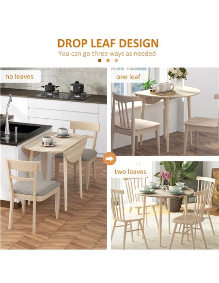 HOMCOM Folding Dining Table, Round Drop Leaf Table, Space Saving Small Kitchen Table with Wood Legs for Dining Room, Natural 83A - pic 59491 | FastDaddyshop