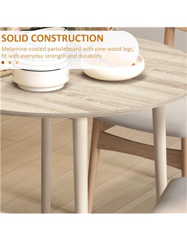 HOMCOM Folding Dining Table, Round Drop Leaf Table, Space Saving Small Kitchen Table with Wood Legs for Dining Room, Natural 83A