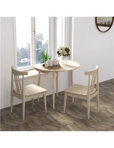 HOMCOM Folding Dining Table, Round Drop Leaf Table, Space Saving Small Kitchen Table with Wood Legs for Dining Room, Natural 83A