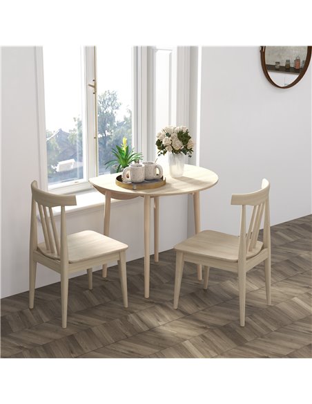 HOMCOM Folding Dining Table, Round Drop Leaf Table, Space Saving Small Kitchen Table with Wood Legs for Dining Room, Natural 83A - pic 59494 | FastDaddyshop