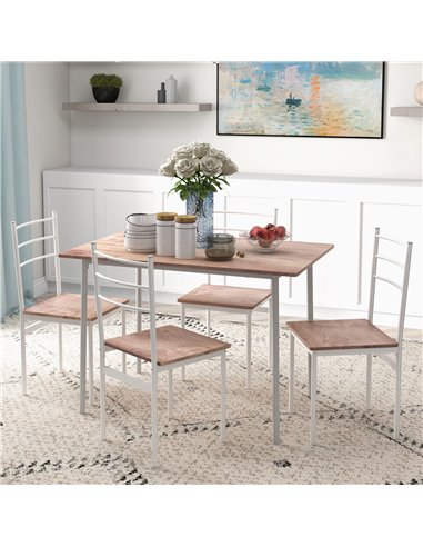 HOMCOM 5 Piece Dining Table and Chairs Set, Dining Room Sets, Steel Frame Space Saving Table and 4 Chairs for Compact Kitchens, 