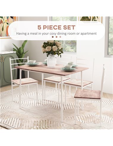 HOMCOM 5 Piece Dining Table and Chairs Set, Dining Room Sets, Steel Frame Space Saving Table and 4 Chairs for Compact Kitchens, 