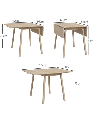 HOMCOM Folding Dining Table, Extendable Kitchen Table for Small Space, Wooden Drop Leaf Table for 2-4 People, Natural Wood Effec