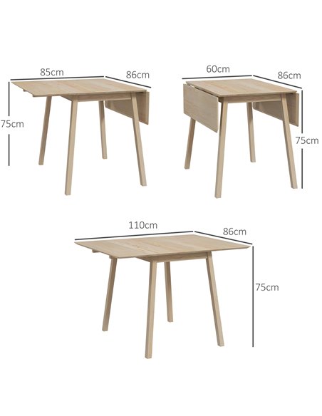 HOMCOM Folding Dining Table, Extendable Kitchen Table for Small Space, Wooden Drop Leaf Table for 2-4 People, Natural Wood Effec - pic 59517 | FastDaddyshop