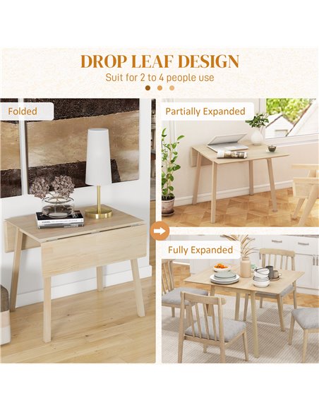 HOMCOM Folding Dining Table, Extendable Kitchen Table for Small Space, Wooden Drop Leaf Table for 2-4 People, Natural Wood Effec - pic 59518 | FastDaddyshop