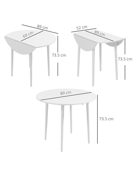 HOMCOM Folding Dining Table, Round Drop Leaf Table, Space Saving Small Kitchen Table with Wood Legs for Dining Room, White 83A-1 - pic 59526 | FastDaddyshop