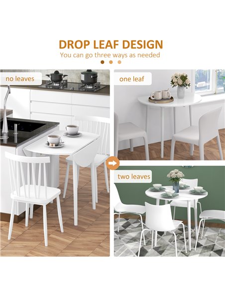 HOMCOM Folding Dining Table, Round Drop Leaf Table, Space Saving Small Kitchen Table with Wood Legs for Dining Room, White 83A-1 - pic 59527 | FastDaddyshop