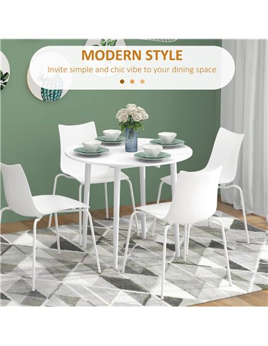 HOMCOM Folding Dining Table, Round Drop Leaf Table, Space Saving Small Kitchen Table with Wood Legs for Dining Room, White 83A-1