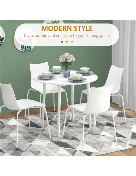 HOMCOM Folding Dining Table, Round Drop Leaf Table, Space Saving Small Kitchen Table with Wood Legs for Dining Room, White 83A-1 - pic 59528 | FastDaddyshop