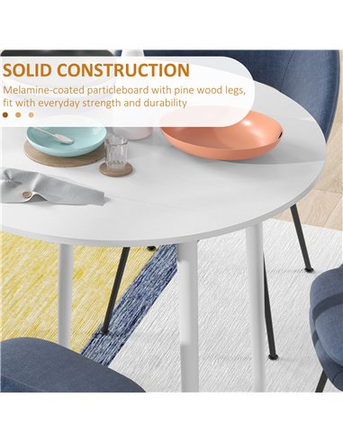 HOMCOM Folding Dining Table, Round Drop Leaf Table, Space Saving Small Kitchen Table with Wood Legs for Dining Room, White 83A-1