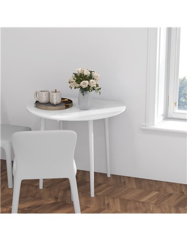 HOMCOM Folding Dining Table, Round Drop Leaf Table, Space Saving Small Kitchen Table with Wood Legs for Dining Room, White 83A-1