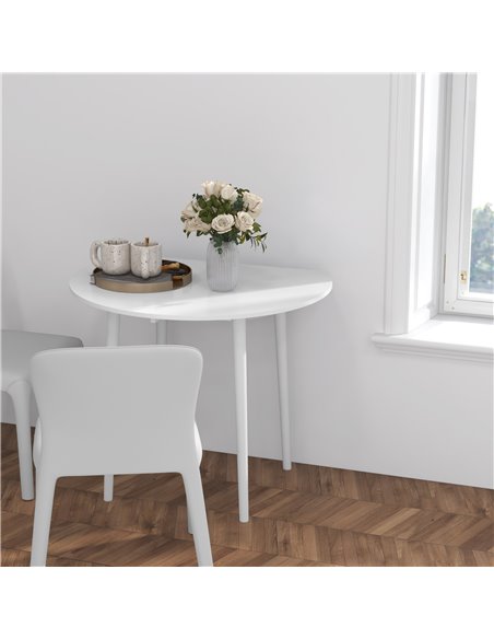 HOMCOM Folding Dining Table, Round Drop Leaf Table, Space Saving Small Kitchen Table with Wood Legs for Dining Room, White 83A-1 - pic 59530 | FastDaddyshop
