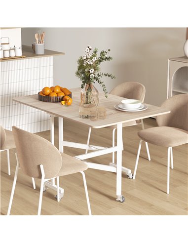 HOMCOM Drop Leaf Table, Folding Dining Table with Metal Frame, Rolling Kitchen Dining Table for Small Spaces, 120cm, Nature Wood