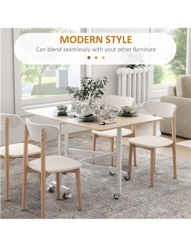 HOMCOM Drop Leaf Table, Folding Dining Table with Metal Frame, Rolling Kitchen Dining Table for Small Spaces, 120cm, Nature Wood