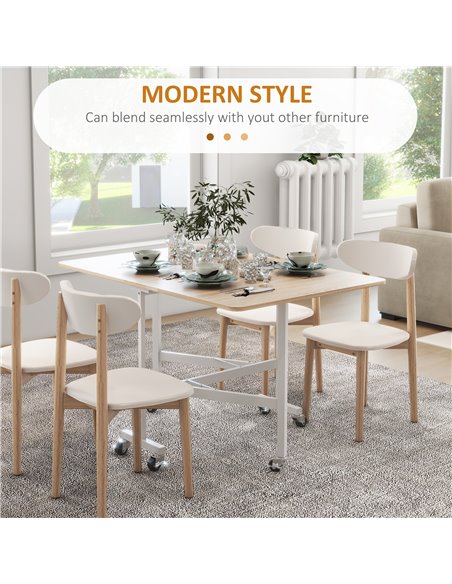 HOMCOM Drop Leaf Table, Folding Dining Table with Metal Frame, Rolling Kitchen Dining Table for Small Spaces, 120cm, Nature Wood - pic 59536 | FastDaddyshop