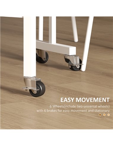 HOMCOM Drop Leaf Table, Folding Dining Table with Metal Frame, Rolling Kitchen Dining Table for Small Spaces, 120cm, Nature Wood