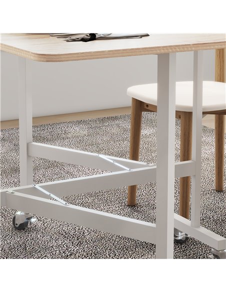 HOMCOM Drop Leaf Table, Folding Dining Table with Metal Frame, Rolling Kitchen Dining Table for Small Spaces, 120cm, Nature Wood - pic 59540 | FastDaddyshop