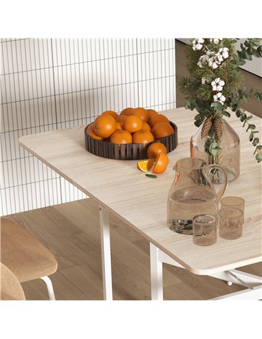 HOMCOM Drop Leaf Table, Folding Dining Table with Metal Frame, Rolling Kitchen Dining Table for Small Spaces, 120cm, Nature Wood