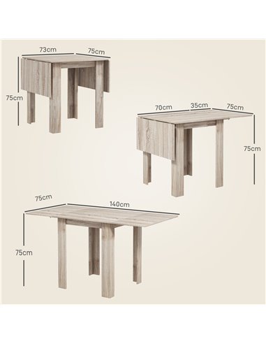 HOMCOM Folding Dining Table, Extendable Kitchen Table for Small Space, Drop Leaf Table for 2-4 People, Oak 83A-110V80AK