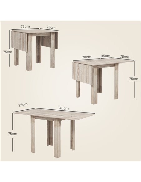 HOMCOM Folding Dining Table, Extendable Kitchen Table for Small Space, Drop Leaf Table for 2-4 People, Oak 83A-110V80AK - pic 59544 | FastDaddyshop