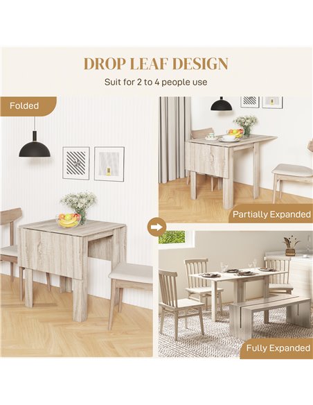 HOMCOM Folding Dining Table, Extendable Kitchen Table for Small Space, Drop Leaf Table for 2-4 People, Oak 83A-110V80AK - pic 59545 | FastDaddyshop