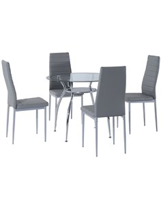 HOMCOM Round Kitchen Dining Table and Chairs, Grey 835-033V71GY