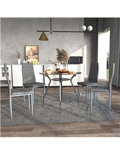 HOMCOM Round Kitchen Dining Table and Chairs, Grey 835-033V71GY 2