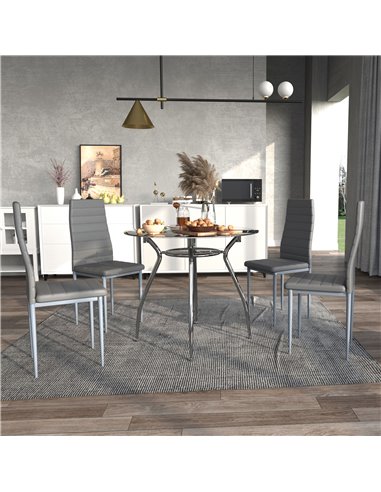 HOMCOM Dining Table Set for 4, Round Kitchen Table and Chairs, Glass Dining Room Table and PU Leather Upholstered Chairs 835-033