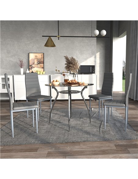 HOMCOM Dining Table Set for 4, Round Kitchen Table and Chairs, Glass Dining Room Table and PU Leather Upholstered Chairs 835-033 - pic 59552 | FastDaddyshop