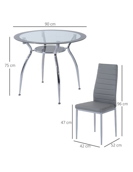 HOMCOM Dining Table Set for 4, Round Kitchen Table and Chairs, Glass Dining Room Table and PU Leather Upholstered Chairs 835-033 - pic 59553 | FastDaddyshop