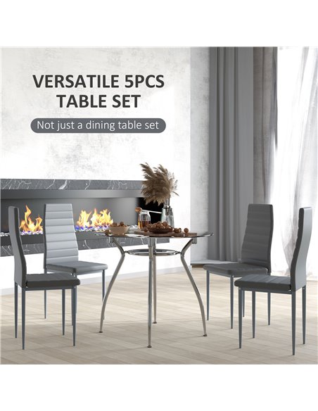 HOMCOM Dining Table Set for 4, Round Kitchen Table and Chairs, Glass Dining Room Table and PU Leather Upholstered Chairs 835-033 - pic 59554 | FastDaddyshop