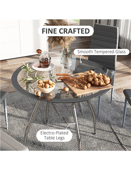 HOMCOM Dining Table Set for 4, Round Kitchen Table and Chairs, Glass Dining Room Table and PU Leather Upholstered Chairs 835-033 - pic 59555 | FastDaddyshop