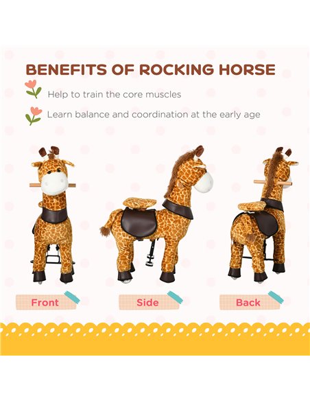 HOMCOM Riding Horse for Kids Ride On Giraffe Toy with Wheels Mechanical Rocking Pony Gift for 3-6 Years Girls Boys - pic 5957 | FastDaddyshop