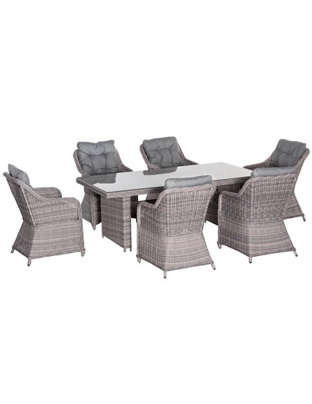 Outsunny 7 PCS Outdoor PE Rattan Dining Table Set, Grey 861-055V70 - pic 59578 | FastDaddyshop