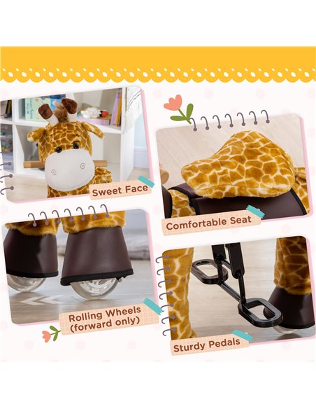 HOMCOM Riding Horse for Kids Ride On Giraffe Toy with Wheels Mechanical Rocking Pony Gift for 3-6 Years Girls Boys - pic 5958 | FastDaddyshop