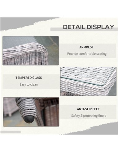 Outsunny 7 PCS Outdoor PE Rattan Dining Table Set, Patio Wicker Aluminium Chair Furniture w/ Tempered Glass Table Top, Grey 861-