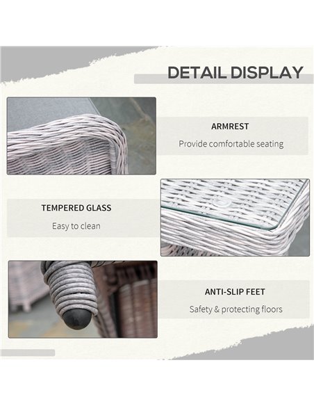 Outsunny 7 PCS Outdoor PE Rattan Dining Table Set, Patio Wicker Aluminium Chair Furniture w/ Tempered Glass Table Top, Grey 861- - pic 59583 | FastDaddyshop