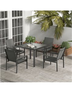 Outsunny 5 Pieces Garden Dining Set with Glass Top Dining Table, Grey 84G-363V00GY 2