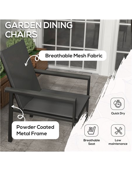 Outsunny 5 Pieces Garden Dining Set with Glass Top Dining Table, Outdoor Umbrella Hole Table and 4 Armchairs w/ Breathable Mesh  - pic 59599 | FastDaddyshop