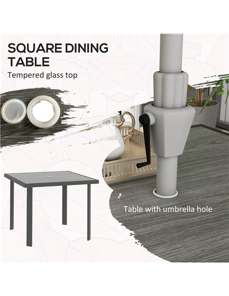 Outsunny 5 Pieces Garden Dining Set with Glass Top Dining Table, Outdoor Umbrella Hole Table and 4 Armchairs w/ Breathable Mesh  - pic 59600 | FastDaddyshop