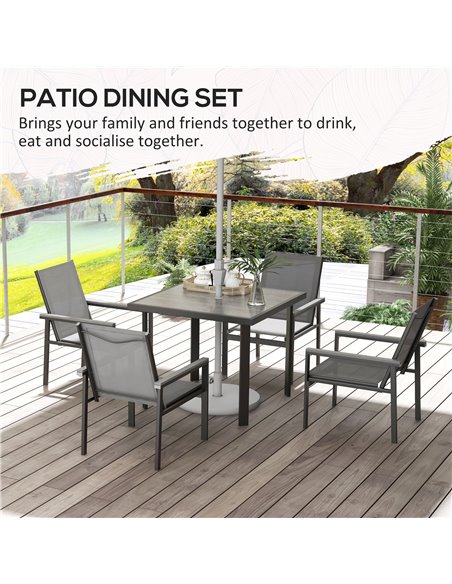Outsunny 5 Pieces Garden Dining Set with Glass Top Dining Table, Outdoor Umbrella Hole Table and 4 Armchairs w/ Breathable Mesh  - pic 59601 | FastDaddyshop