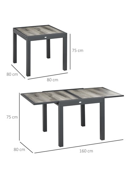 Outsunny Extending Garden Table, Outdoor Dining Table for 6, Aluminium Frame Patio Table w/ Plastic Board Tabletop,80/160L x 80W - pic 59607 | FastDaddyshop