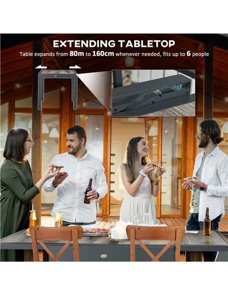 Outsunny Extending Garden Table, Outdoor Dining Table for 6, Aluminium Frame Patio Table w/ Plastic Board Tabletop,80/160L x 80W - pic 59608 | FastDaddyshop