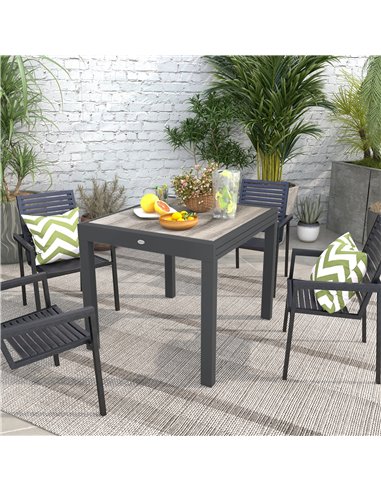 Outsunny Extending Garden Table, Outdoor Dining Table for 6, Aluminium Frame Patio Table w/ Plastic Board Tabletop,80/160L x 80W