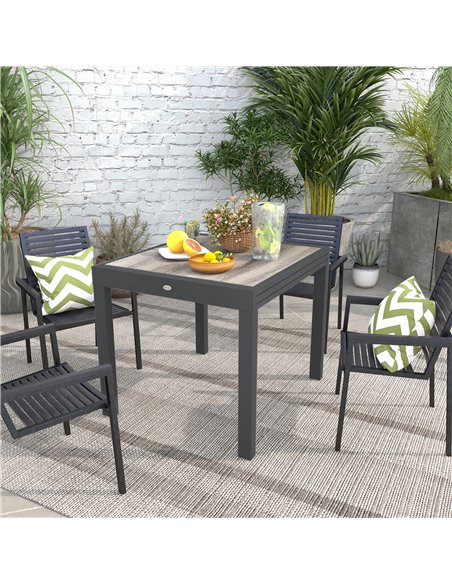 Outsunny Extending Garden Table, Outdoor Dining Table for 6, Aluminium Frame Patio Table w/ Plastic Board Tabletop,80/160L x 80W - pic 59611 | FastDaddyshop