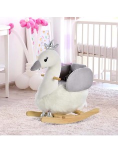 HOMCOM Kids Plush Ride-On Rocking Animal Horse Swan-shaped Toy Rocker with Realistic Sounds for Toddler 18-36 Months 2