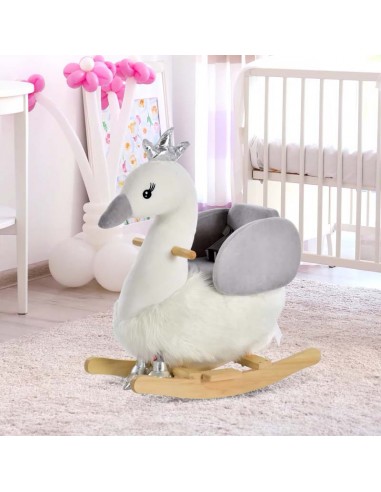 Homcom Kids Plush Ride-On Rocking Animal Horse Swan-shaped Toy Rocker with Realistic Sounds