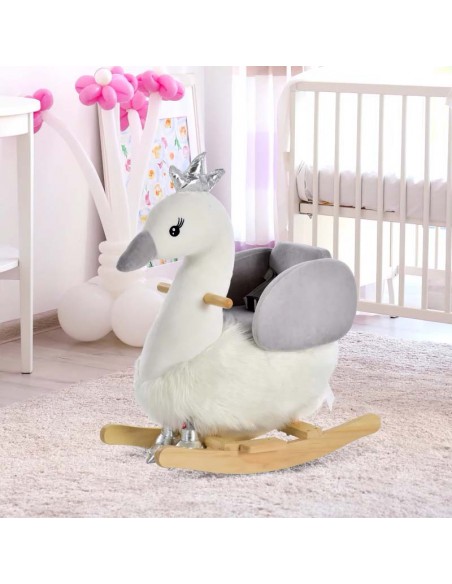 Homcom Kids Plush Ride-On Rocking Animal Horse Swan-shaped Toy Rocker with Realistic Sounds - pic 5962 | FastDaddyshop