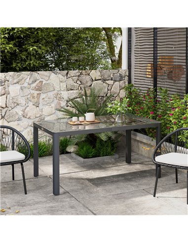 Outsunny Outdoor Dining Table, Patio Table for 6, with Tempered Glass Top & Aluminium Frame, Grey 84G-296V00GY